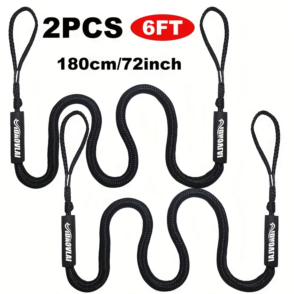 Bungee Dock Line, Mooring Ropes, Bungee Cord - 4 Ft / 6 Ft / 7 Ft - With Steel Clip, Black - Density Polyethylene Weave - Corrosion Resistant, Rustproof