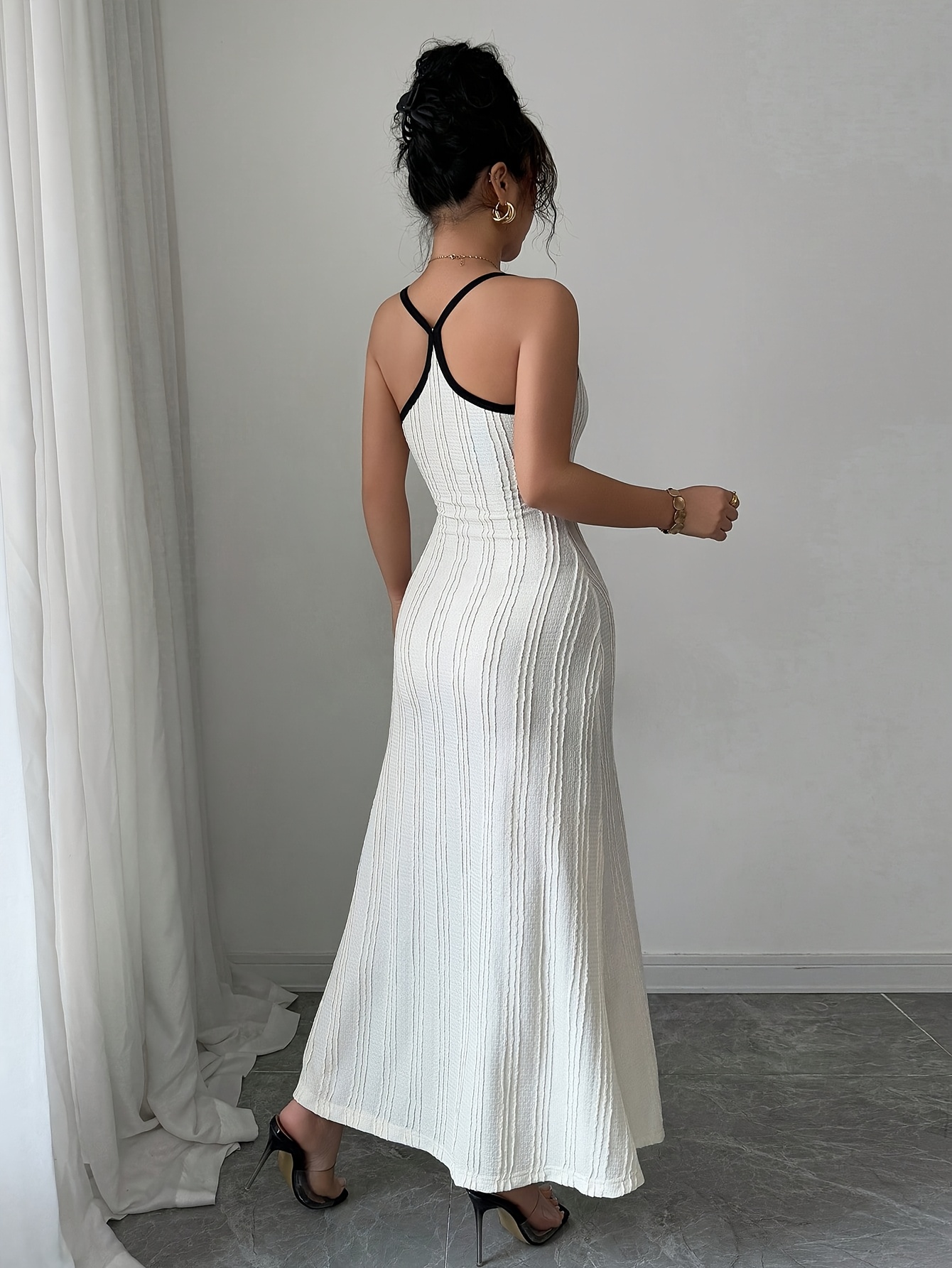 womens black white contrast ribbed sleeveless dress thin - Temu Mauritius