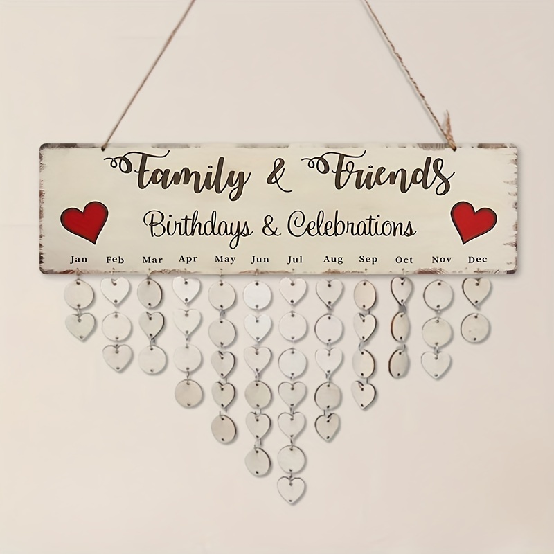 

Family And Friends Birthday Reminder Calendar Board With 50 Wooden Circles, 50 Metal Rings For Home Wall Hanging Decor - Wooden Family Celebrations Plaque With Hearts