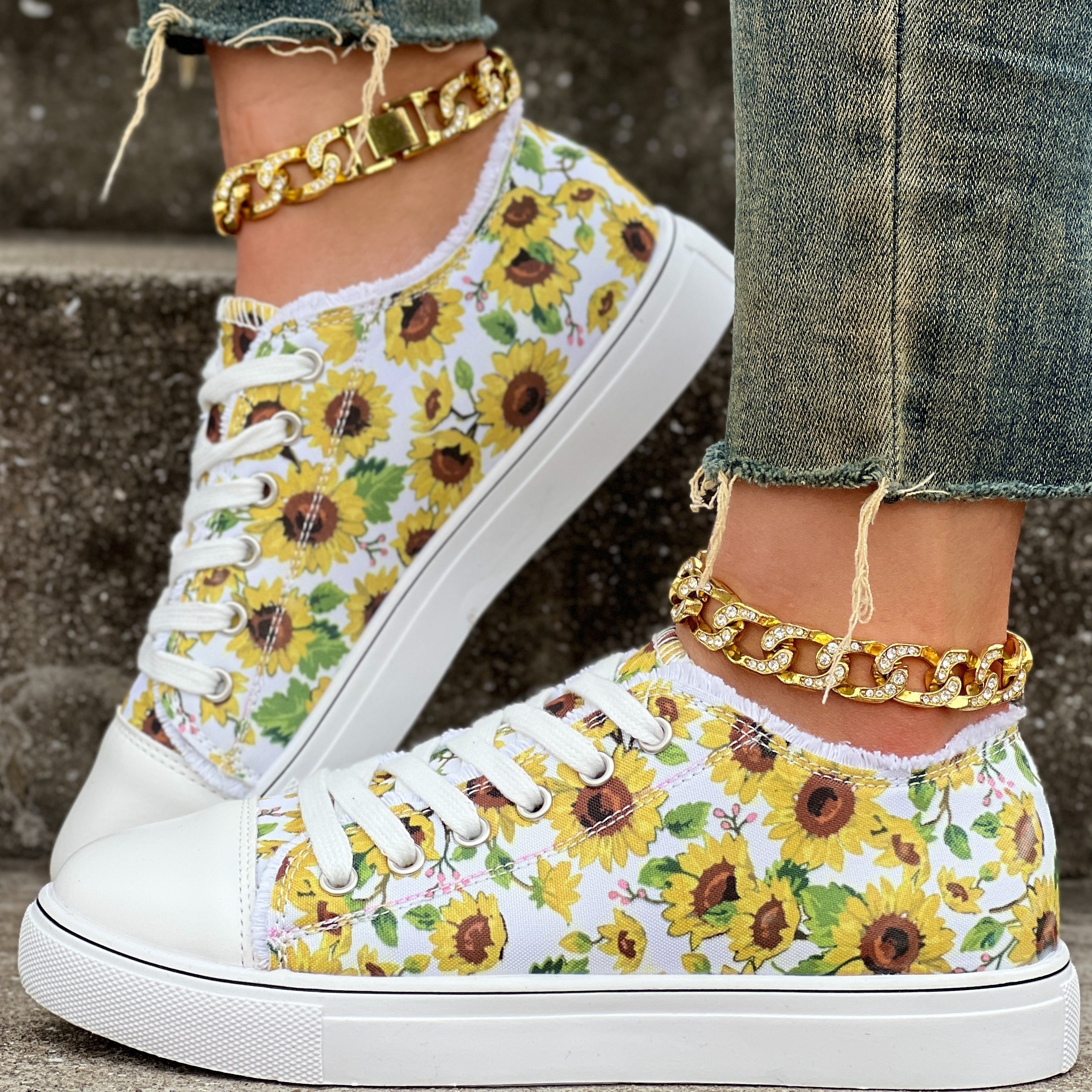 Women's Sunflower Print Canvas Shoes Casual Lace Mule - Temu