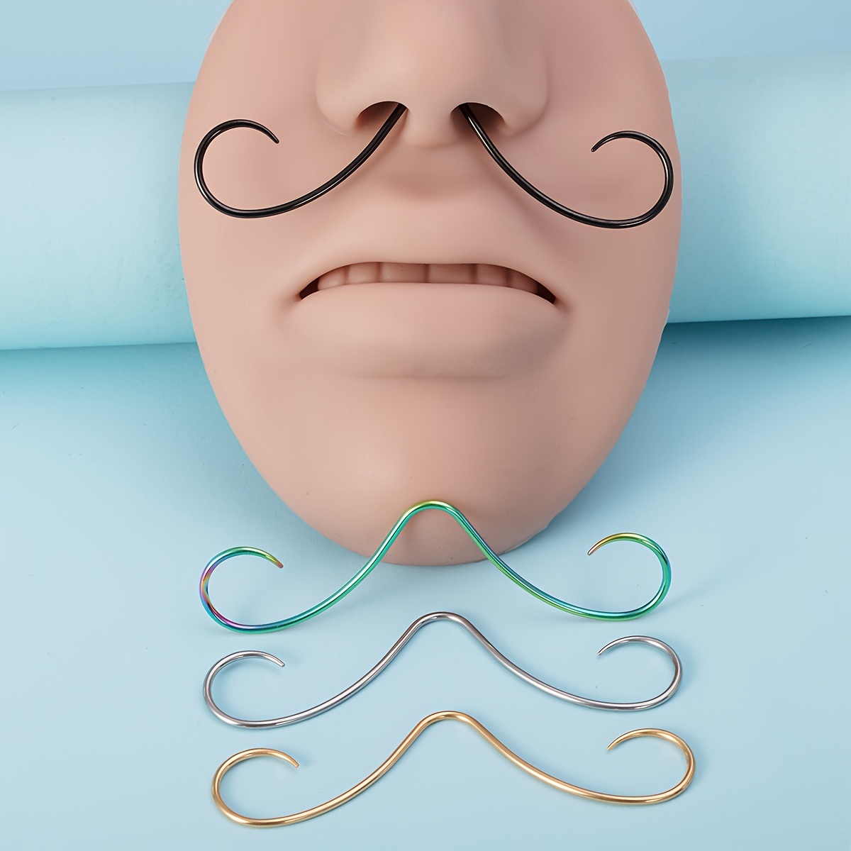 1 4Pcs Stainless Steel Mustache Nose Septum Ring Piercing