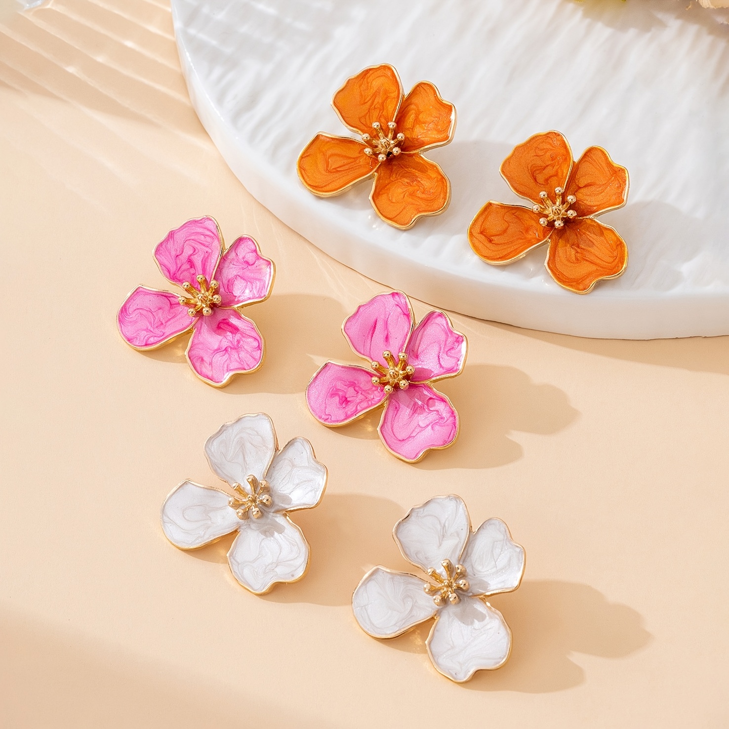 3-Pair Handmade Flower Earring Set