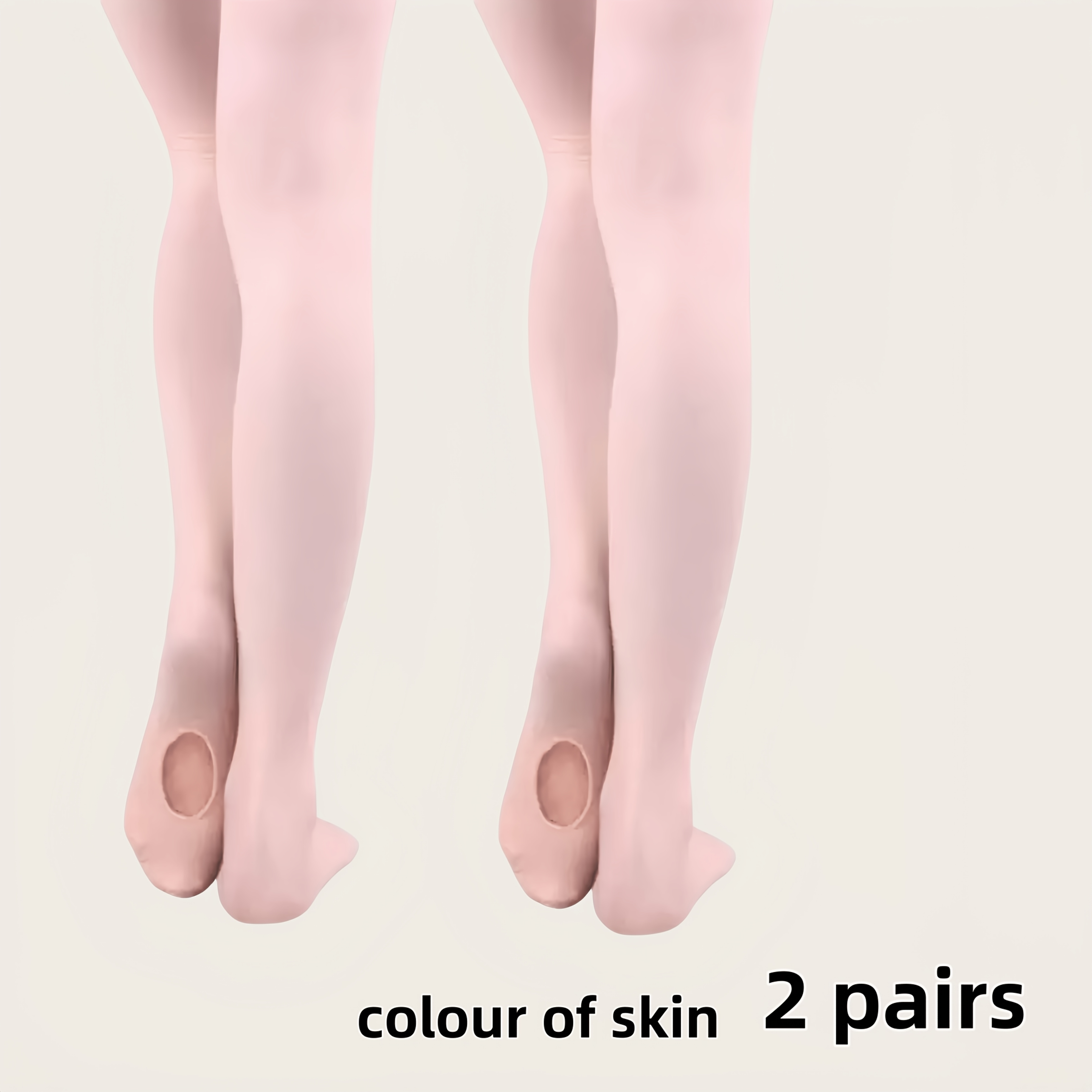 2 Paar Ballett Strumpfhosen Für Mädchen - Hautfarben, Mit Fuß-zu-Fußlos-Wechsel