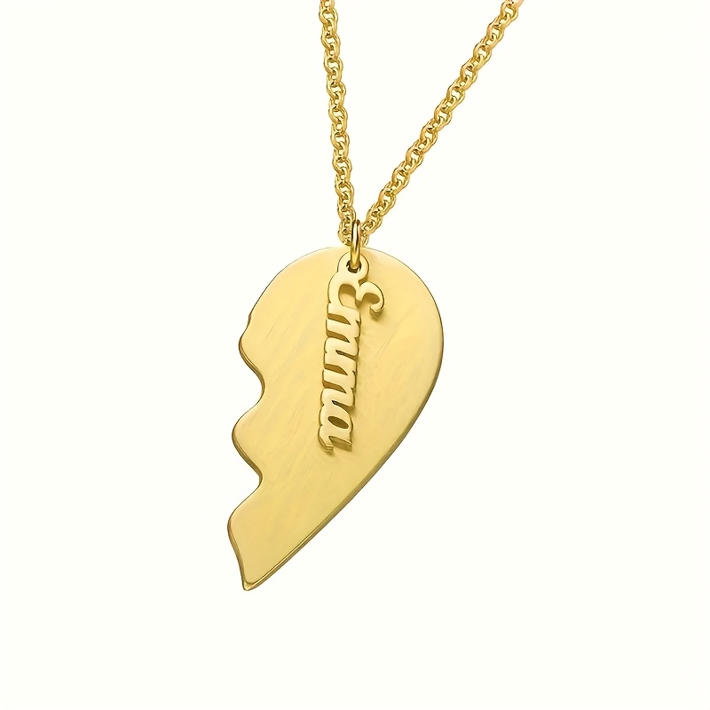 TEMU Custom Couple Necklace - 18k Gold Plated Heart Pendant, Engraved With 2 Personalized Names, Personalized Custom Gift For Girlfriend On