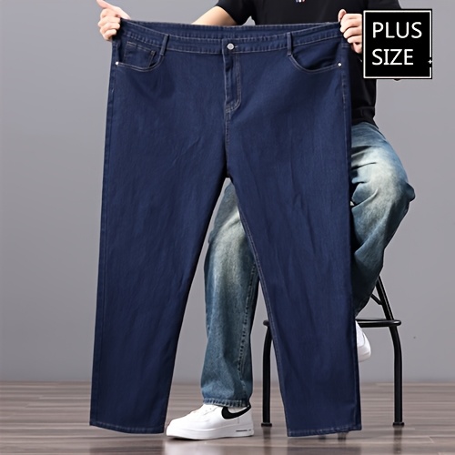 Men's High-Waist Stretch Denim Jeans, Loose Straight-Leg, Durable and Versatile, Plus Size Available,, Long Pants, PLUS SIZE
