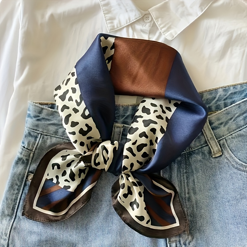 TEMU 1/2pcs Olive Green, Brown, And Leopard Print Bohemian Style Women' Scarf - Polyester Neck Accessory | Breathable Design, Suitable For Business