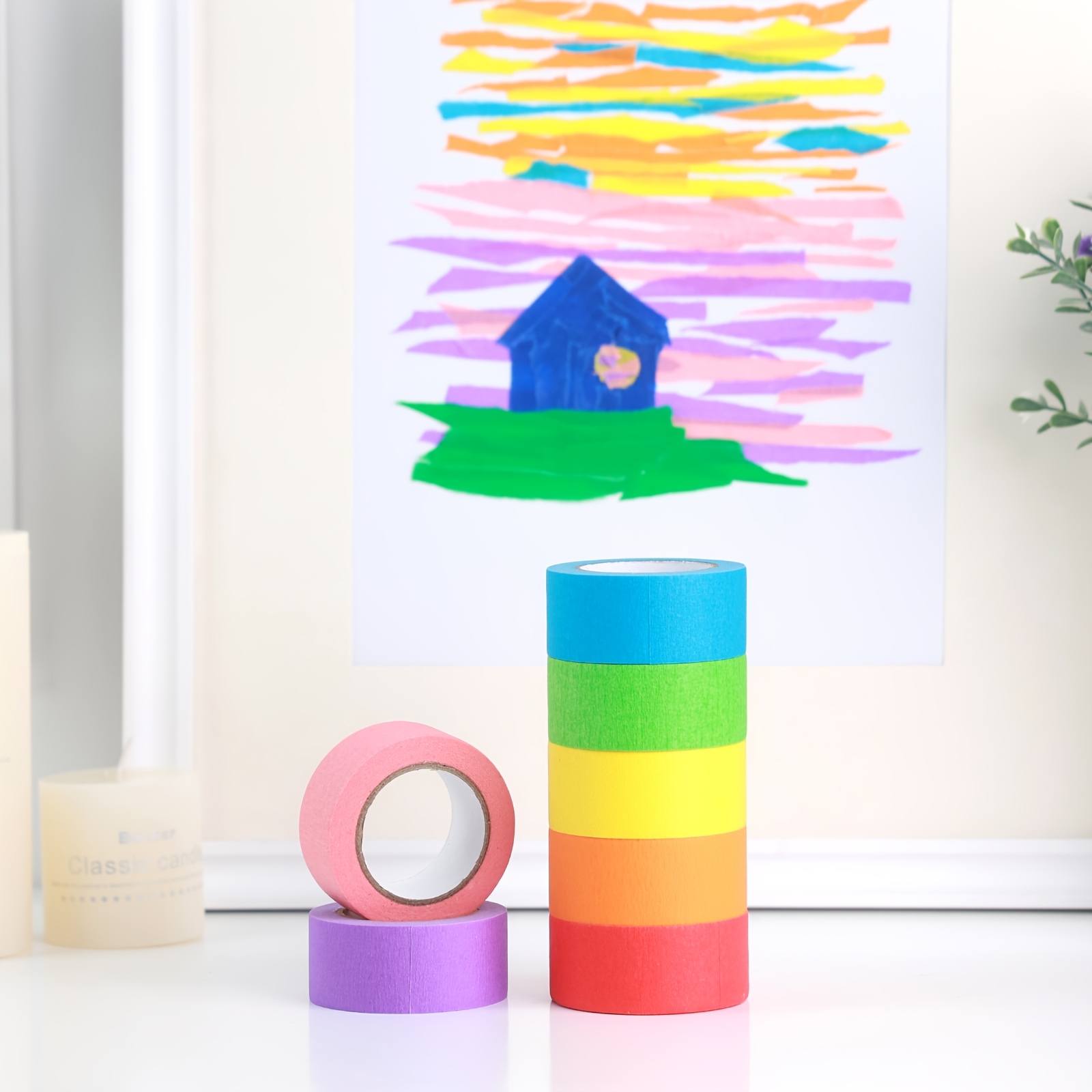 TEMU 14 Rolls 7 Colored Masking Tapes, 1 Inch X 11 Yards Rainbow Washi Tape Set, Craft Tape, Residue-free Decorative Tape For Crafts, Labeling,