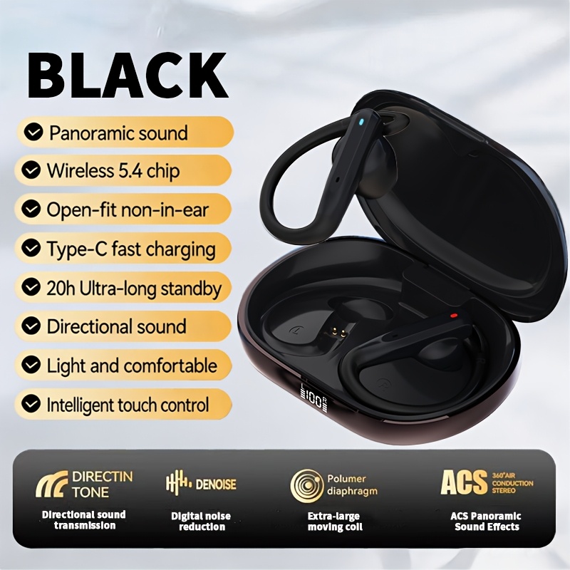 TEMU Wireless Earbuds Sport With Earhooks, 2026 Wireless 5.4 Headphones With 4 Enc Noise Canceling Mics, 50h Stereo Earphones For Running/gym/workout