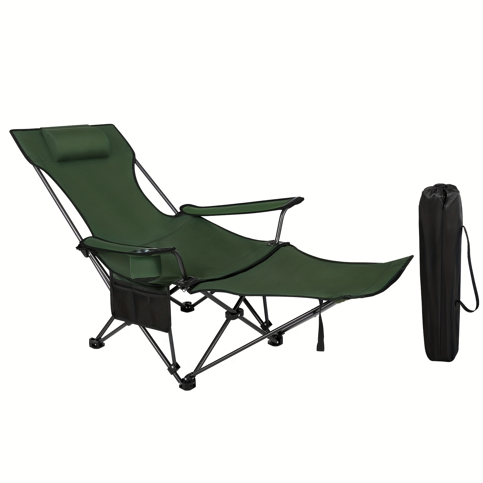 Woltu Camping Chair Folding Fishing Chair Ultralight Chair Lounger With Backrest Footrest Drink Holder Storage Bag Sun Lounger Load Capacity 150kg Oxford Cloth Folding Chair Green