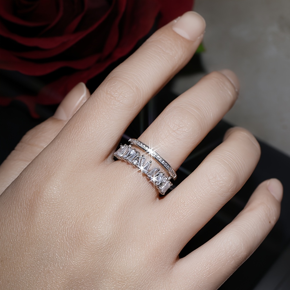 Double Layer Ring with Light Luxury Micro-Set Zirconia for Fashionable Temperament