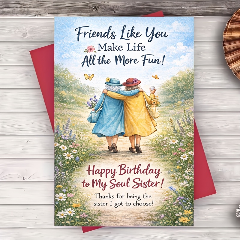 TEMU 1 Envelope And 1 Greeting Card Birthday Card Theme Floral Path Art For Best Friend Women Sister From Friend Thoughtful Gift For Birthday