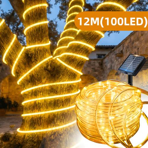 led solcelledrevne rørformede fe-lyskæder med 12 justerbare lysindstillinger, 300/200/100/50 led, 32/22/12/7 m ultralang intelligent lysliste, der dekorerer din have, gårdsplads, fest, bryllup, camping, hus, træ og festival