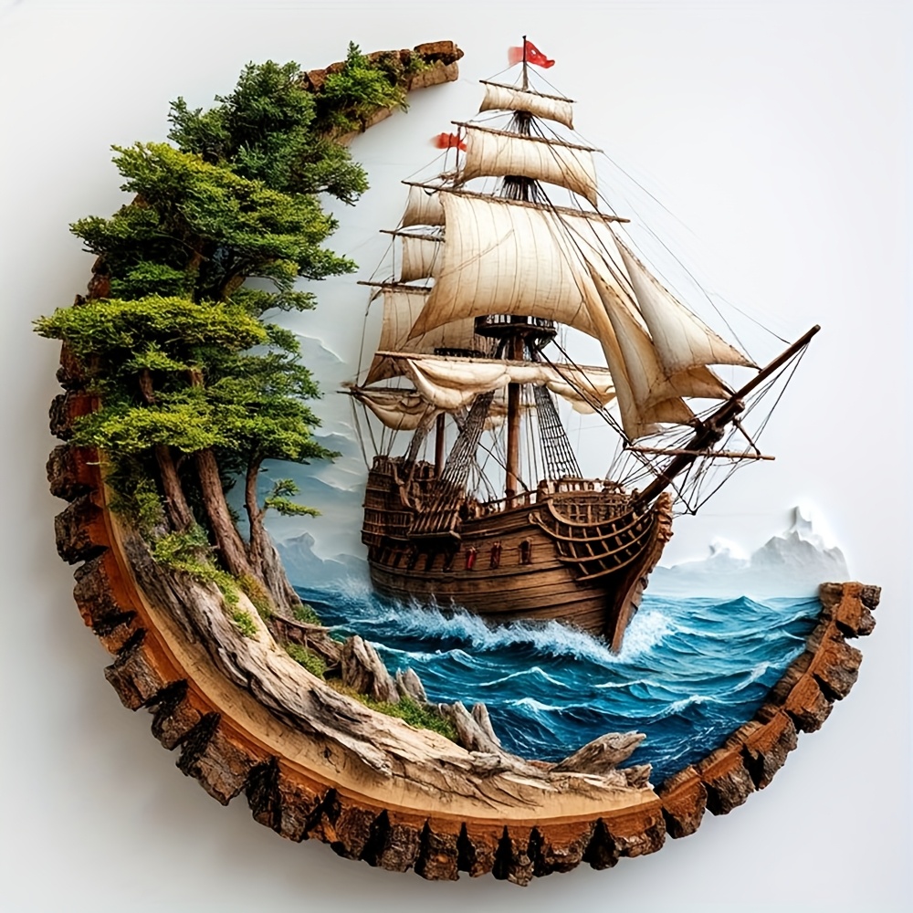 E-shop 1 Set - Kreatives Traumhaftes Ozean-Segelboot-Thema Kreuzstich-Malerei-Set, DIY Stickgarn-Bastelset, 11CT Kreuzstich-Stickerei-Malerei, Geschenk