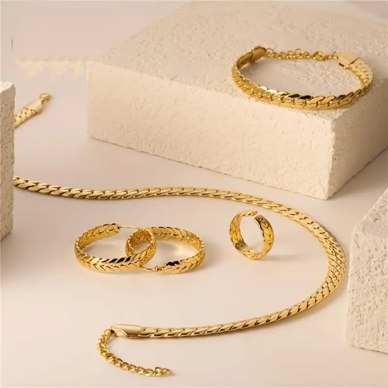 a   jewelry 4pcs set bracelet necklace ring earrings fashionable 923 silvery 18k golden plated suitable for ladies friends wife daughter suitable for birthdays anniversaries valentines day   with an elegant gift box Product details 3