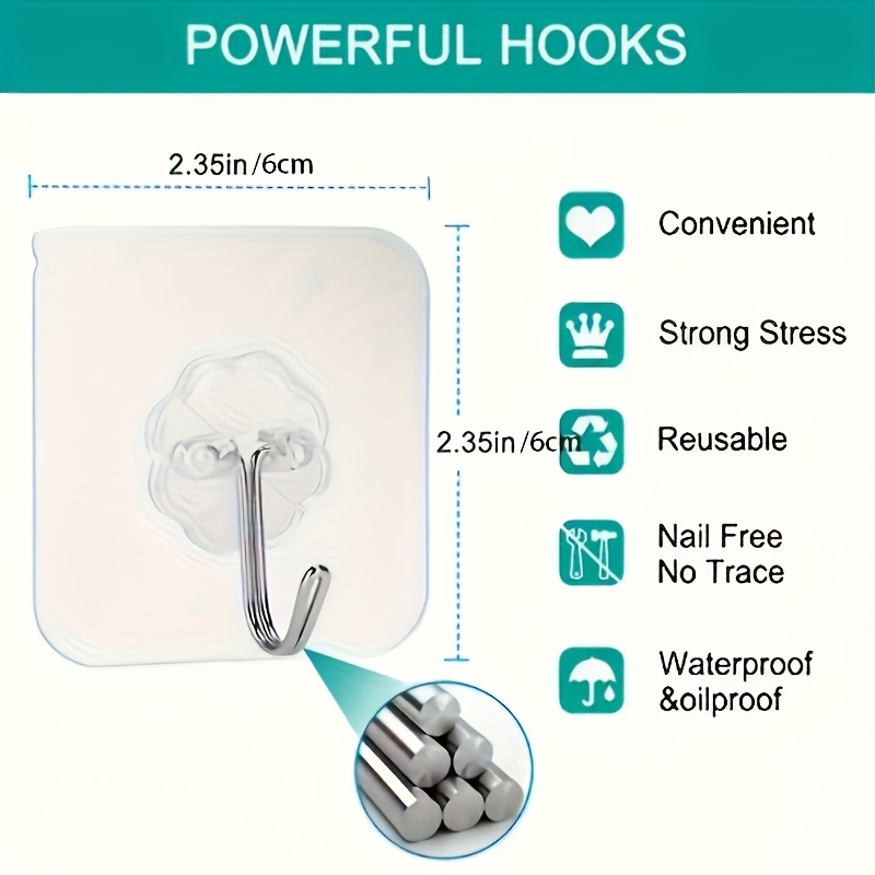 17 seamless and non perforated wall hooks metal and plastic self   hook holder suitable for keys hats towels for use in bathrooms bedrooms offices and kitchens   Product details 2