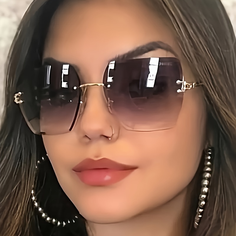 

2pcs Large Square Rimless Fashion Glasses For Women Casual Gradient Lens Fashion Sun Shades For Vacation Beach Party