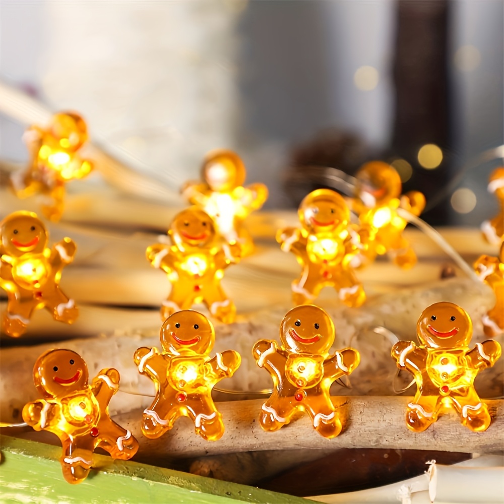 TEMU Guirnalda de luces navideñas a pilas, guirnalda de luces de hombre de jengibre, luces de , decoración de bonita para habitación y dormitorio,