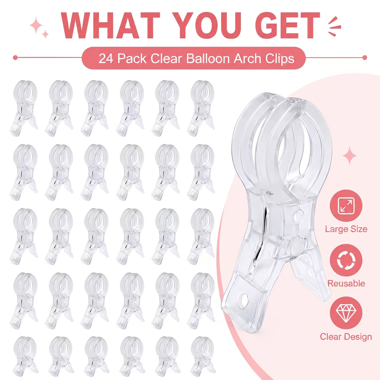 TEMU 8/16/24pcs Pinces de support transparentes pour de ballons, grandes pinces à ressort réutilisables pour support de fond de guirlande de ballons,
