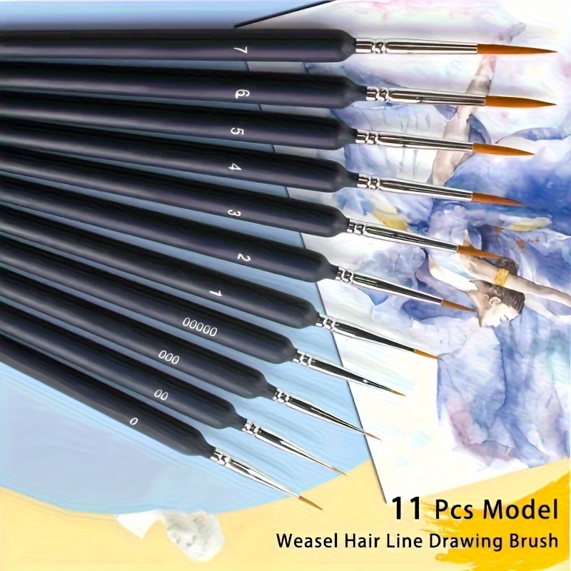 

11 Pcs Weasel Hair Line Drawing Brushes: Specialized Fine Point Oil Paint Brushes For Watercolor, Oil, And Acrylic Painting - Suitable For School Use