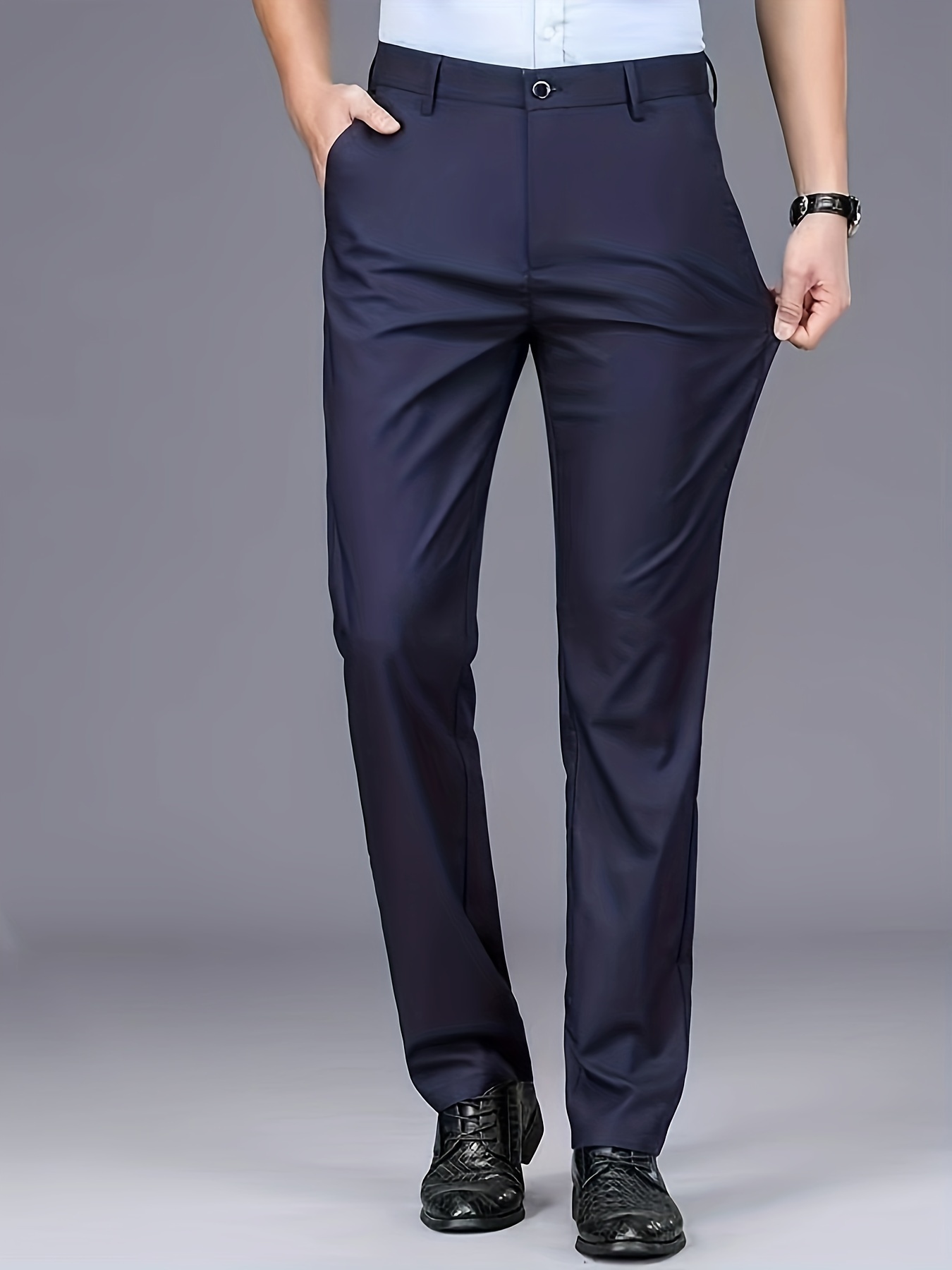 Men's Professional Business Trousers, Stretch, Wrinkle-resistant and Iron-free, Formal & Casual Loose Straight-leg Suit Pants, Versatile for Office Workers, Ideal Gift for Work Wear