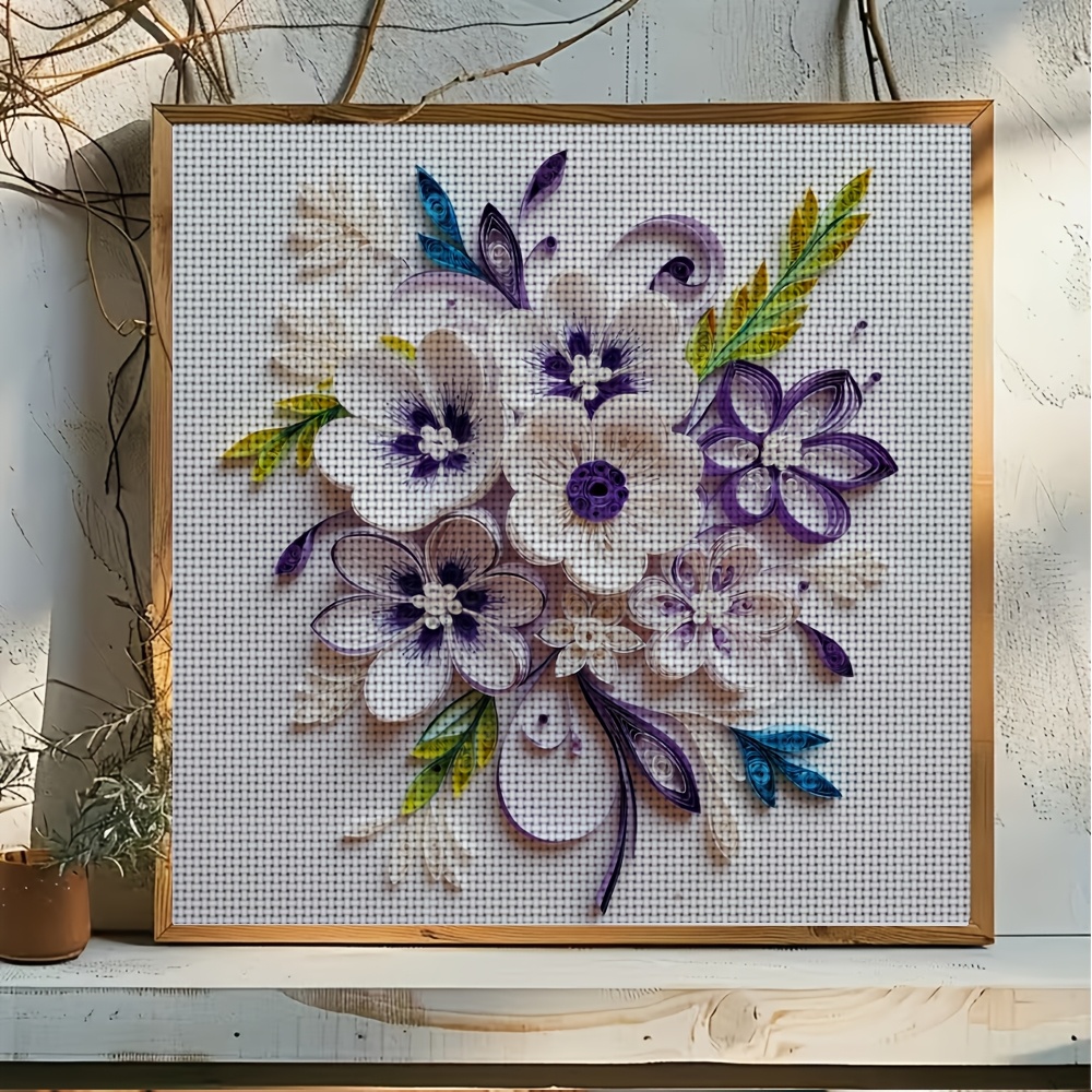 DIY Cross-Stitch Printed Kit with Quilling Floral Decoration Pattern, Frameless