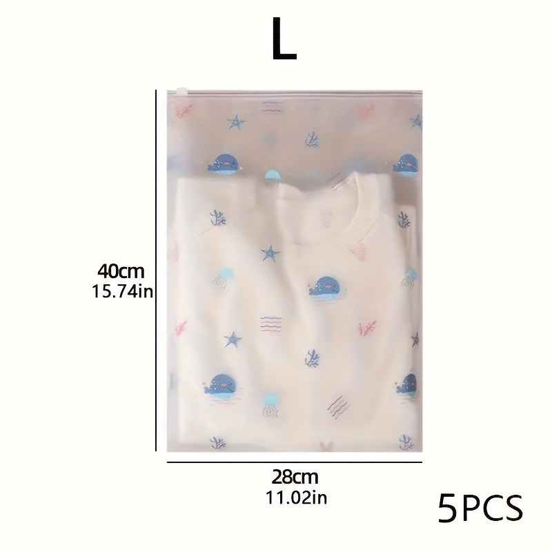 5pcs Set Whale Print Storage Bag, Transparent Sealed Underwear Organizer, Travel Luggage Packing Pouch