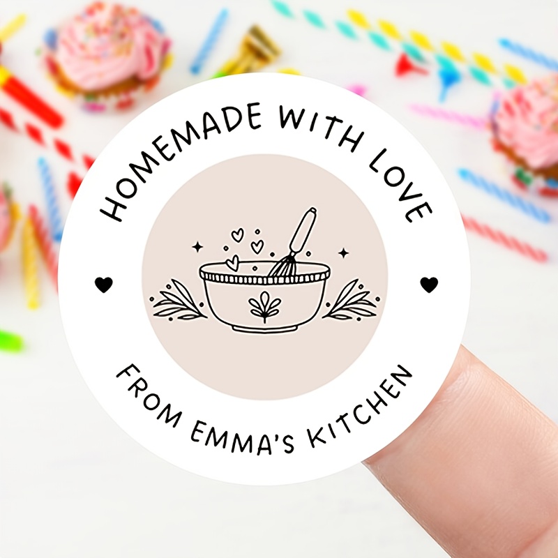 TEMU Custom Bakery Heart Stickers, Self- Text, Vintage Handmade Round Stickers, Baking Labels, Personalized Snack Gift Stickers