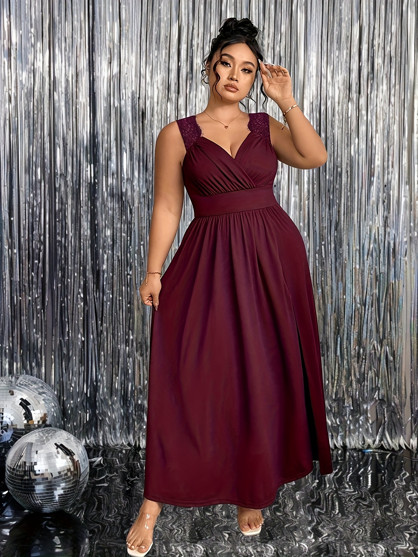 plus size womens size v neck high slit dress