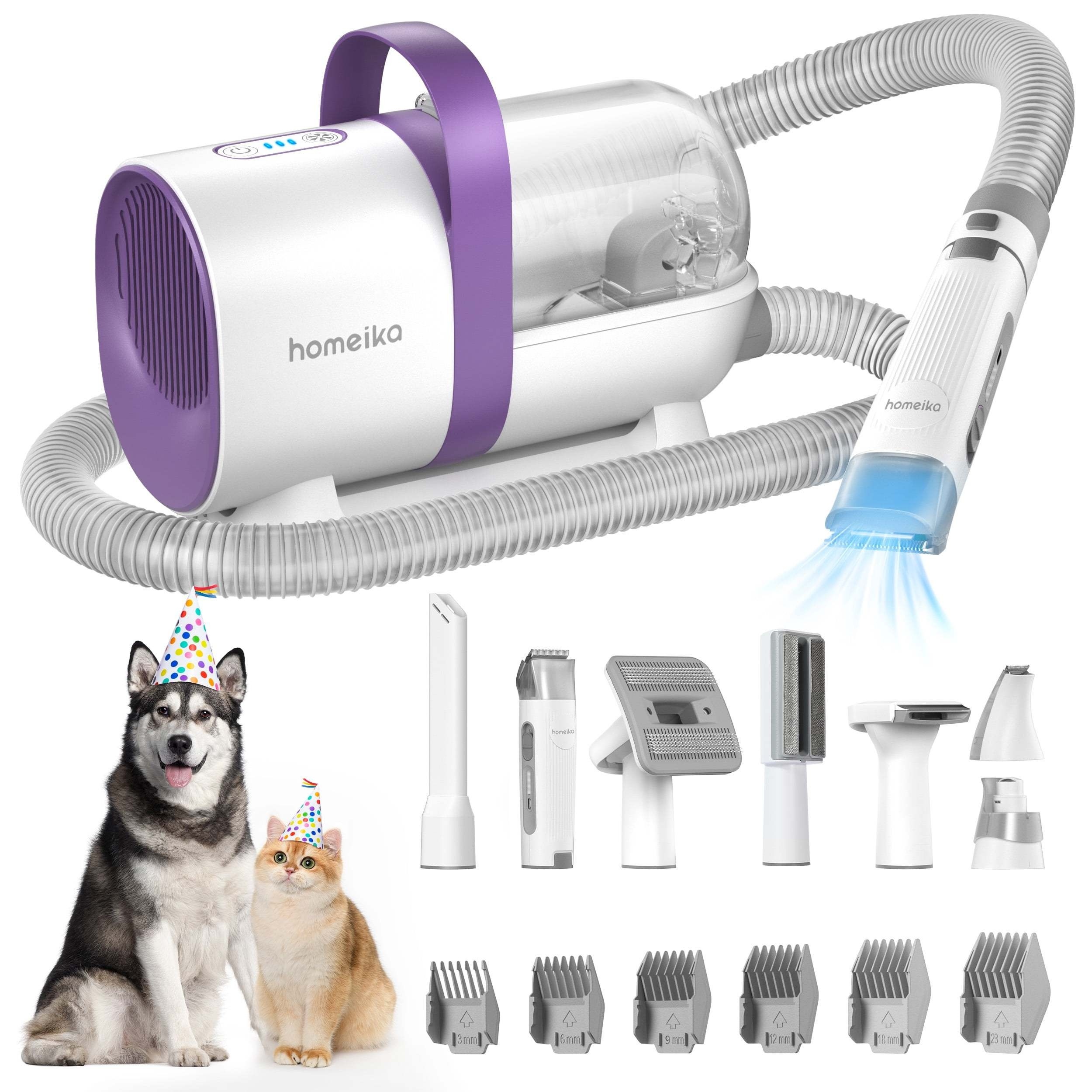 

Pet Grooming Kit, Handheld Vacuum 3.0l Dog Hair Vacuum Suction 99% Pet Hair, Grooming Tools, Storage Bag, 5 Nozzles, Quiet Pet Vacuum Groomer With Massage Nozzle For Shedding Dogs Cats Purple