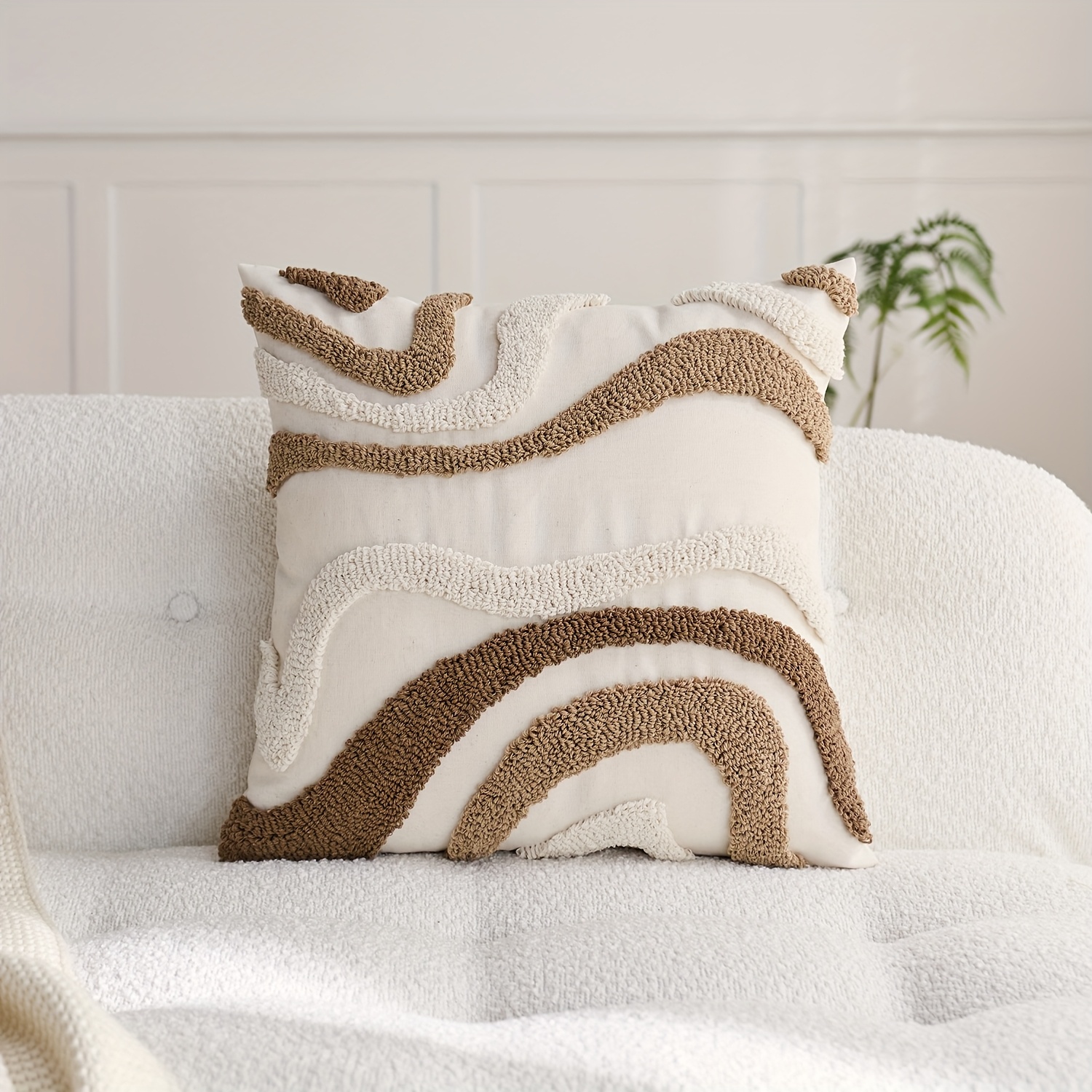 E-shop ., Kissenbezug aus Leinenmischgewebe, Boho-geometrischer Marmor-Zierkissenbezug, einseitige Schlaufenflor-Stickerei, geeignet für Sofa,