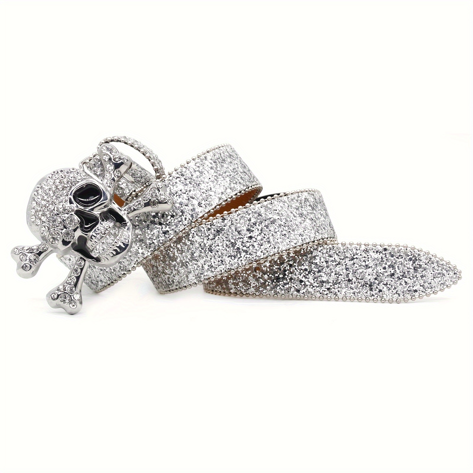 white y2k rhinstone skull belt skull rhinestone belt - TikTok Shop main image 4