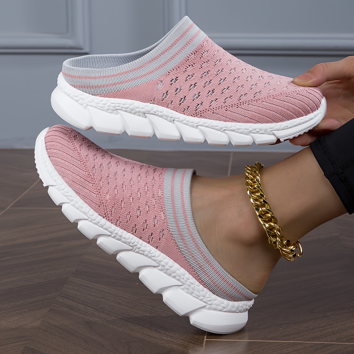 

Women's Breathable Knit Mule Sneakers, Casual Slip On Outdoor Shoes, Lightweight & Comfortable Shoes