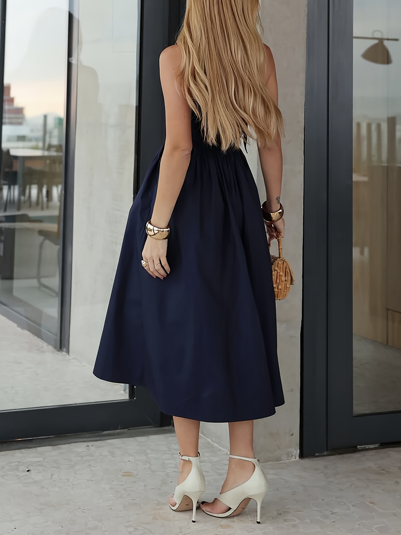 womens elegant halter neck sleeveless maxi dress pockets a - Temu Cyprus