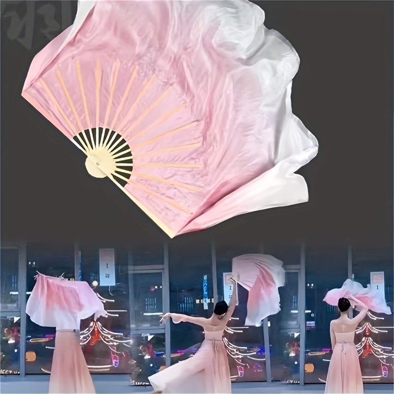 Elegant for Lotus Pink Gradient Folding Dance Fan - Double-Sided Silk, Perfect for Performances, Parties & Home Decor details 2