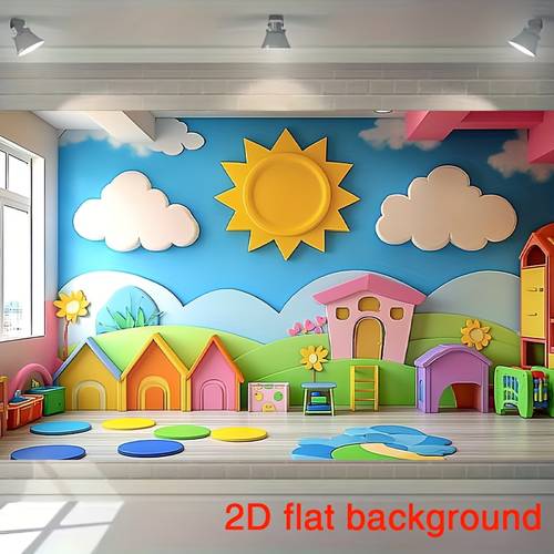 2d flat 2d flat banner 2d flat 2d banner kindergarten classroom mural with sky and clouds background decoration wall hanging for home decor room party supplies gift backdrop jg 2d flat