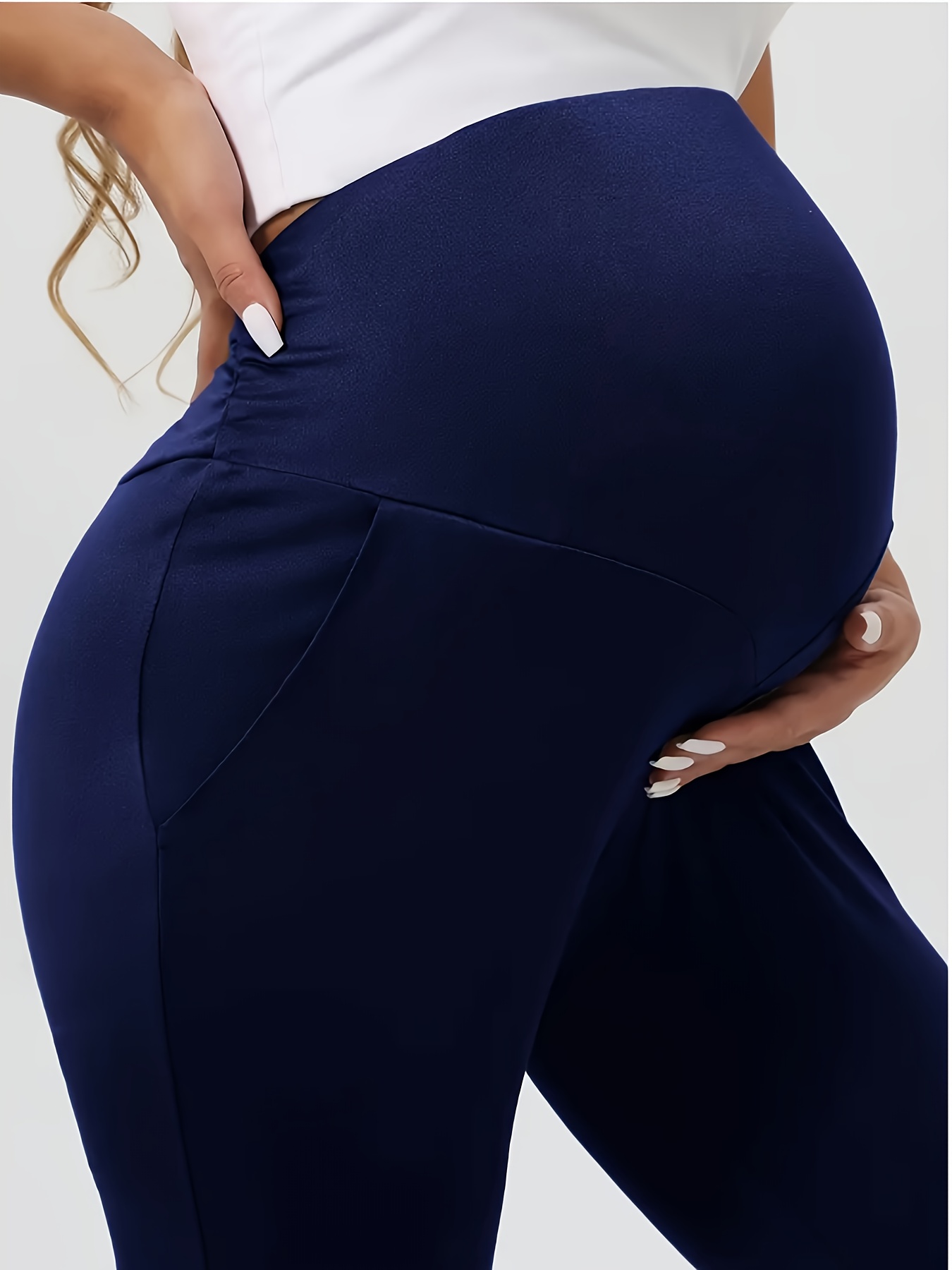 Women's High-Waisted Maternity Leggings with Tummy Control & Belly Button Access - Full-Length Stretchy Yoga Pants with Pockets, Snug Fit for Pregnancy, All-Season Comfort, Machine Washable (Casual & Athletic Wear)