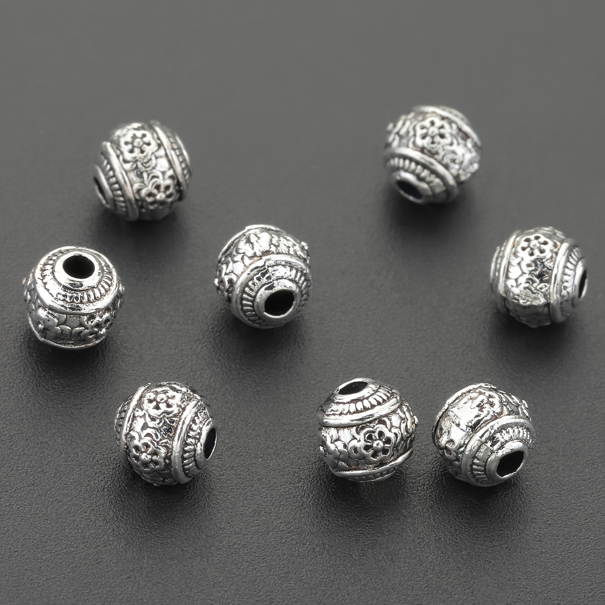 Image of 30pcs Vintage-inspired Alloy Double Layer Flower Spacer Beads - Large Hole, Perfect For Diy Bracelets, Necklaces & Jewelry Making Accessories