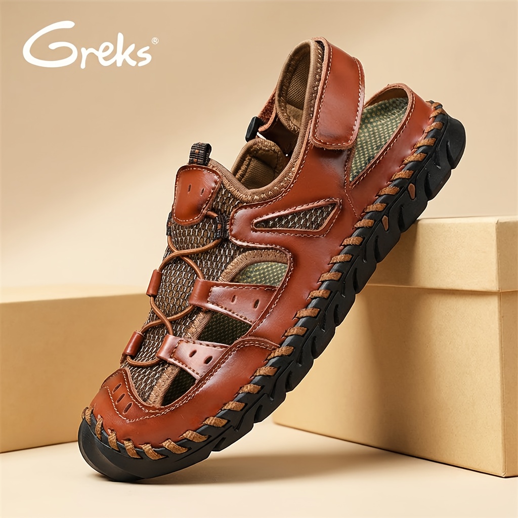 TEMU Greks Men's Closed Toe Sandals Summer Outdoor Hiking Shoes Lightweight Walking Sandals For Beach, Travel, And Daily Wear