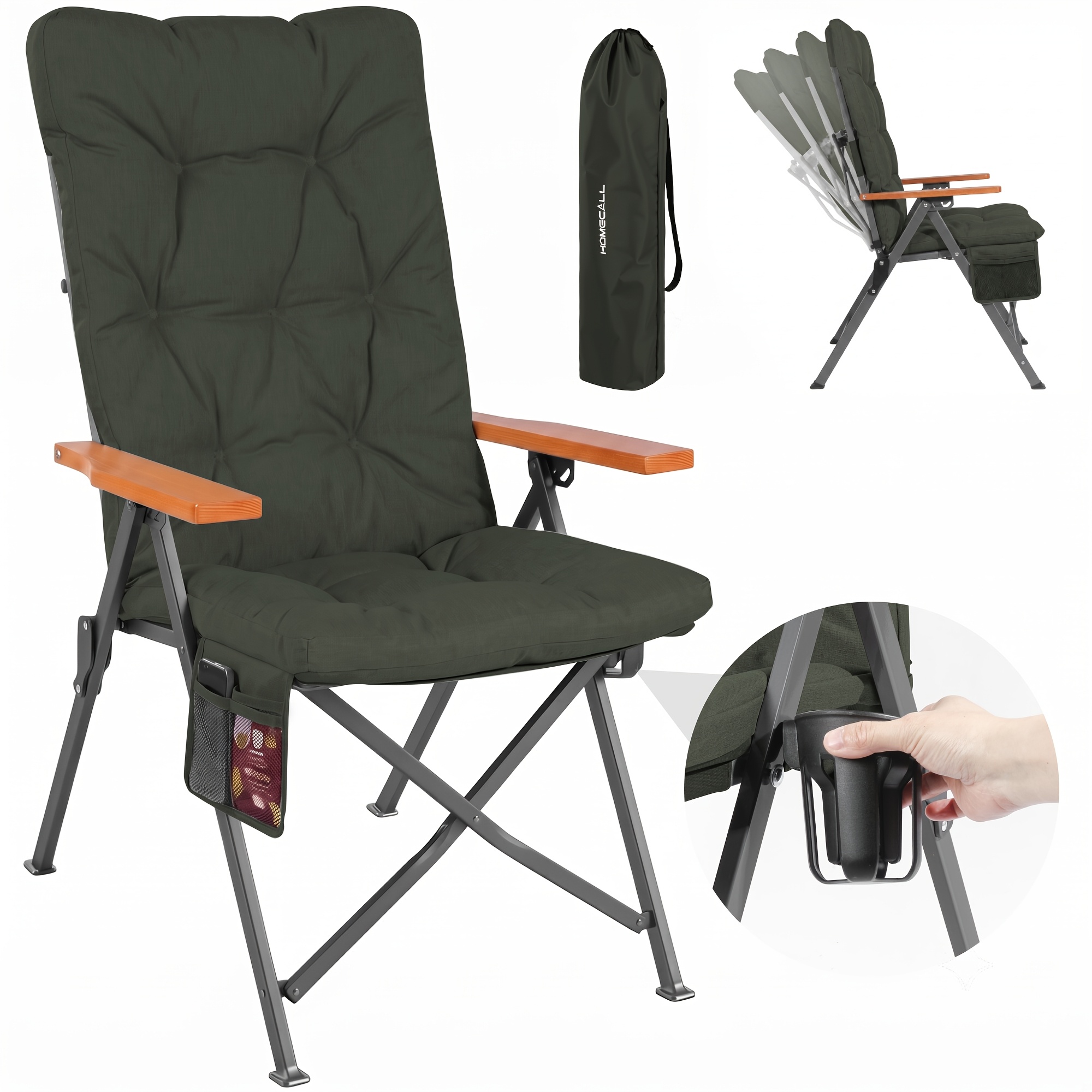 Homecall Camping Chair Foldable 150kg Load Capacity High-backed Chair Luxury Folding Chair Camping Chair With 4 Adjustable With 4.5cm Thick Padded Fishing Chair For Garden Balcony Motorhome
