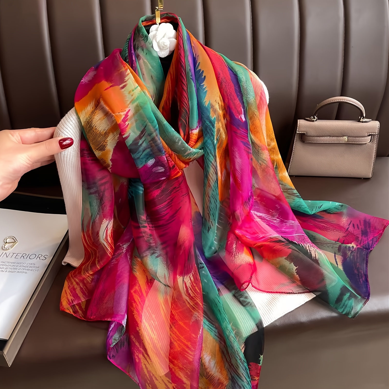 

Multicolor Print Lightweight Scarves Thin Breathable Inelastic Shawl Casual Windproof Sunscreen Travel Scarf For Women