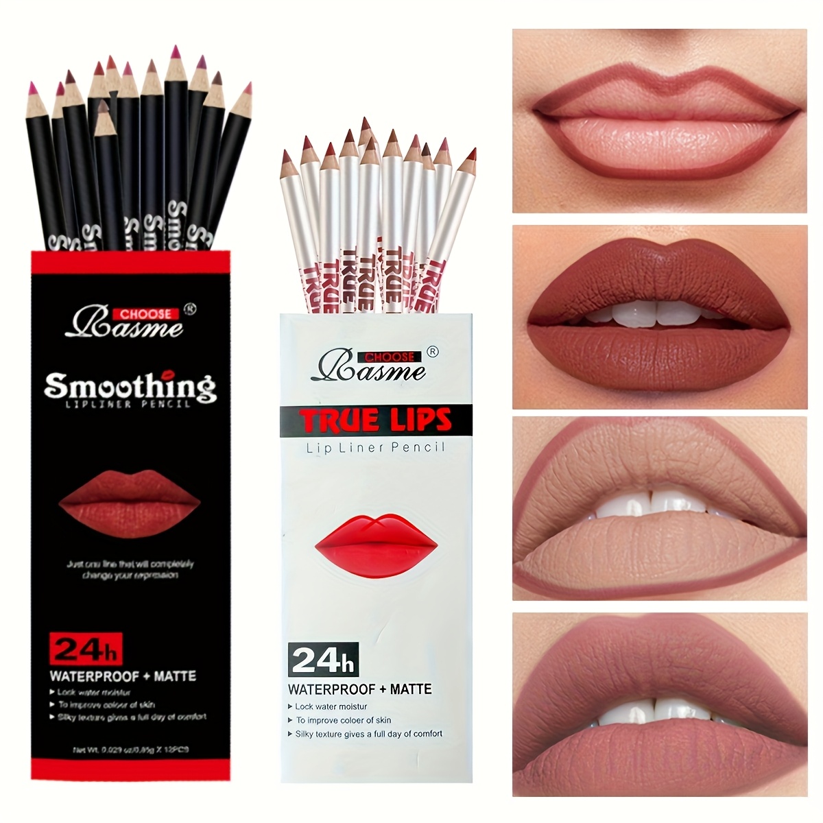 TEMU 24pcs Lip Liner Set - &times; 12 Mix-and-match Looks | & Feather-resistant | Nude-to-red | Your Lip