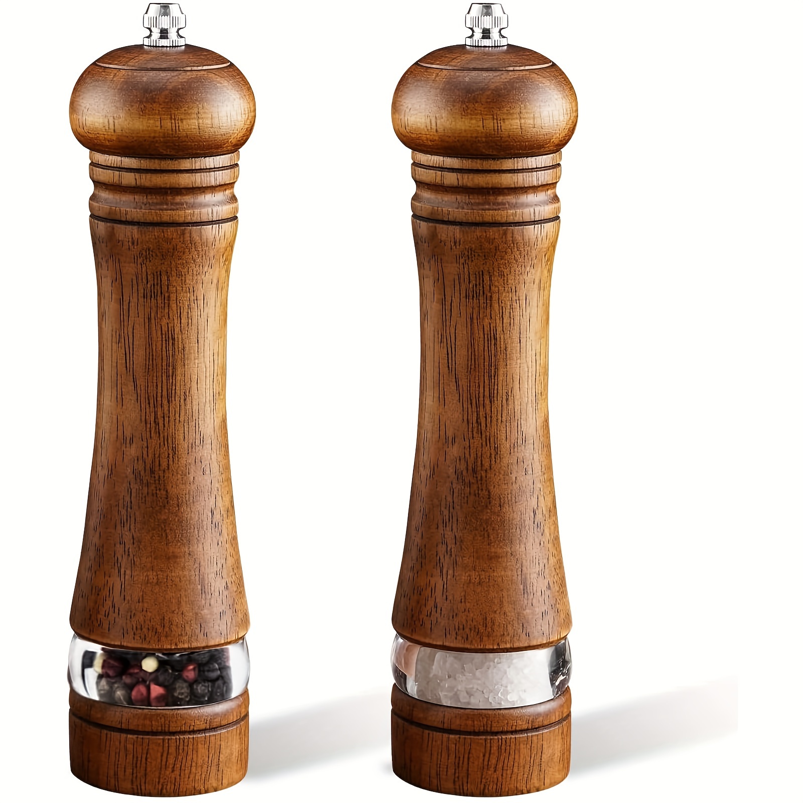 

2pcs Classic Wooden Salt & Pepper Grinder Set - Manual, Refillable Spice Mills With Adjustable Ceramic Rotor & Acrylic Viewing Window, 8-inch - Ideal For Enthusiasts, Spice Grinder