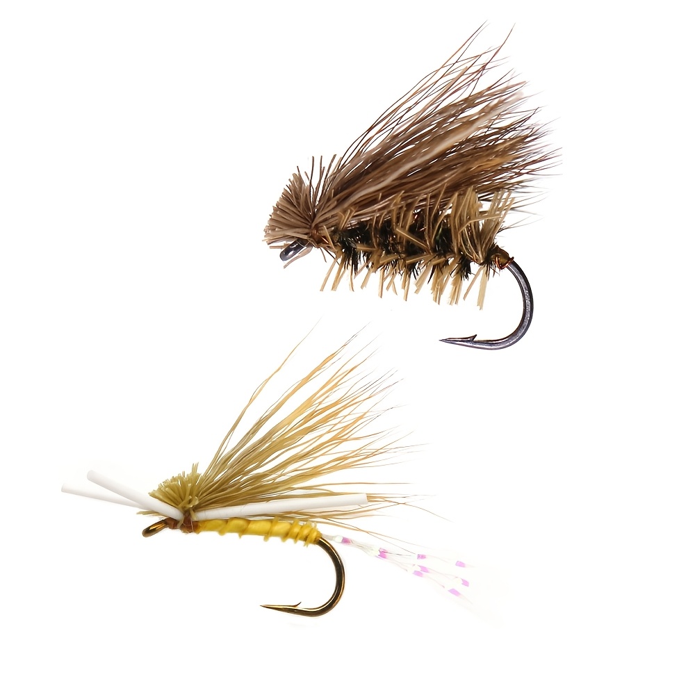 

Set Of 6 Elk Hair Fishing Flies, Size 14 And 12, Suitable For And Fishing For Trout.