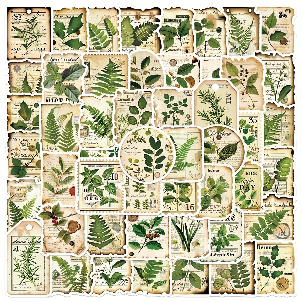 50pcs Gutbd Vintage Botanical Stickers - Waterproof, Matte Pvc, Self-adhesive Decorative Labels With Plant Illustrations For Scrapbooking, Journals, Phone Cases, Laptops & Water Bottles