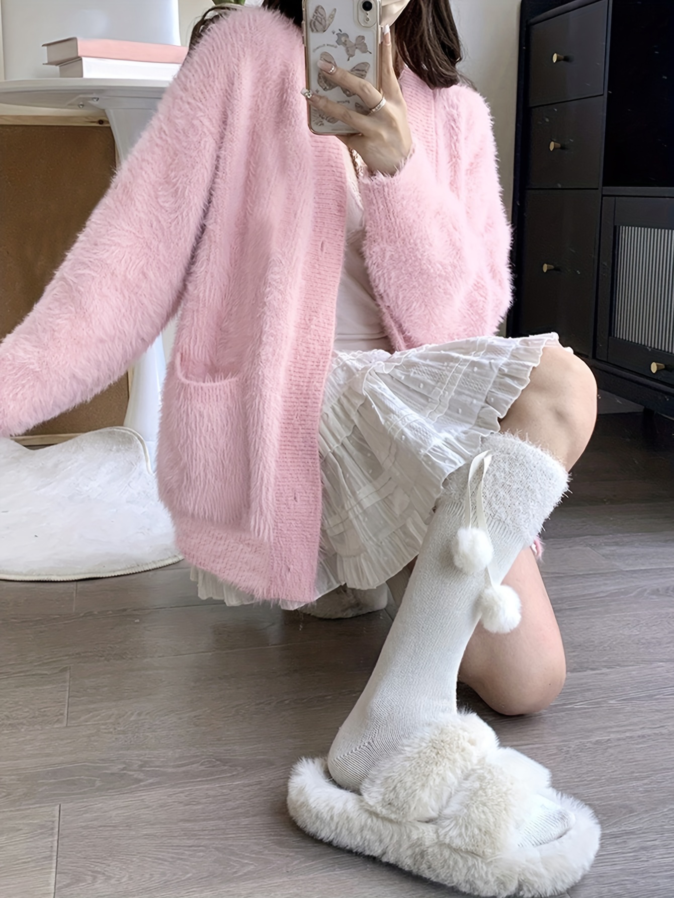 a sweet soft pink loose v neck cardigan a gentle autumn - Temu