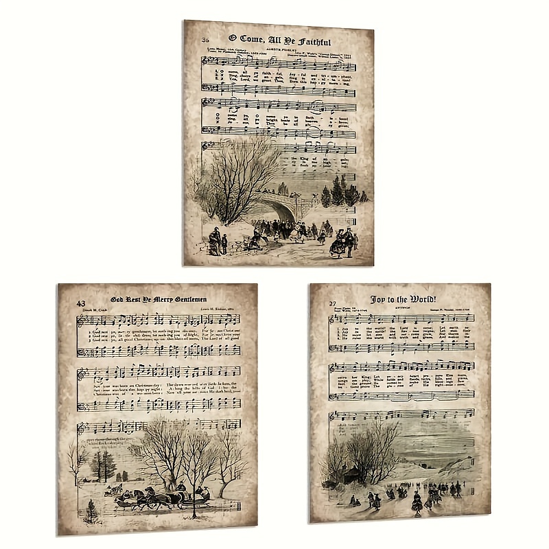 

Vintage Christmas Sheet Music - Antique Grunge Print For Living Room & Kitchen Decor, Perfect Gift Idea