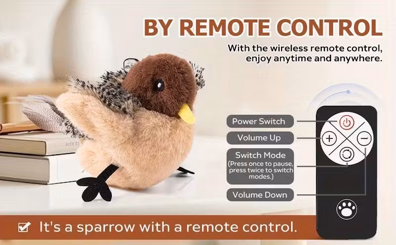 逼真飞翔猫玩具,带触摸激活的翅膀拍打和逼真叫鸣/唱歌 - usb充电互动毛绒可咀嚼身体,易于清洁的可拆卸部件,柔软安全材料,适合室内玩耍 - 适合所有猫咪尺寸,幼猫锻炼和训练 商品详情 1