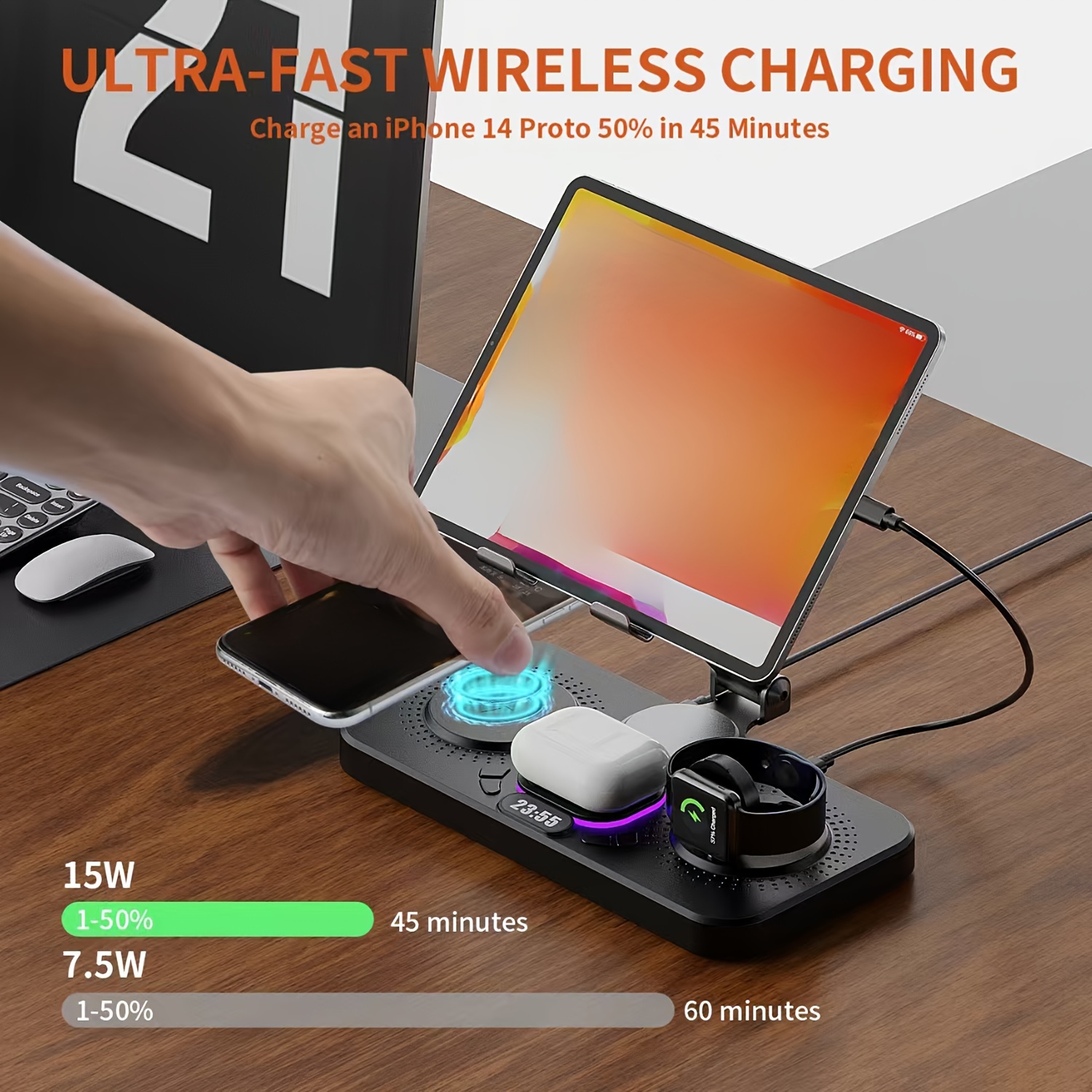  6 in 1 wireless charging station usb charger watch ipad google pixel devices charging indicator usb powered 36v operating voltage no battery required details 3