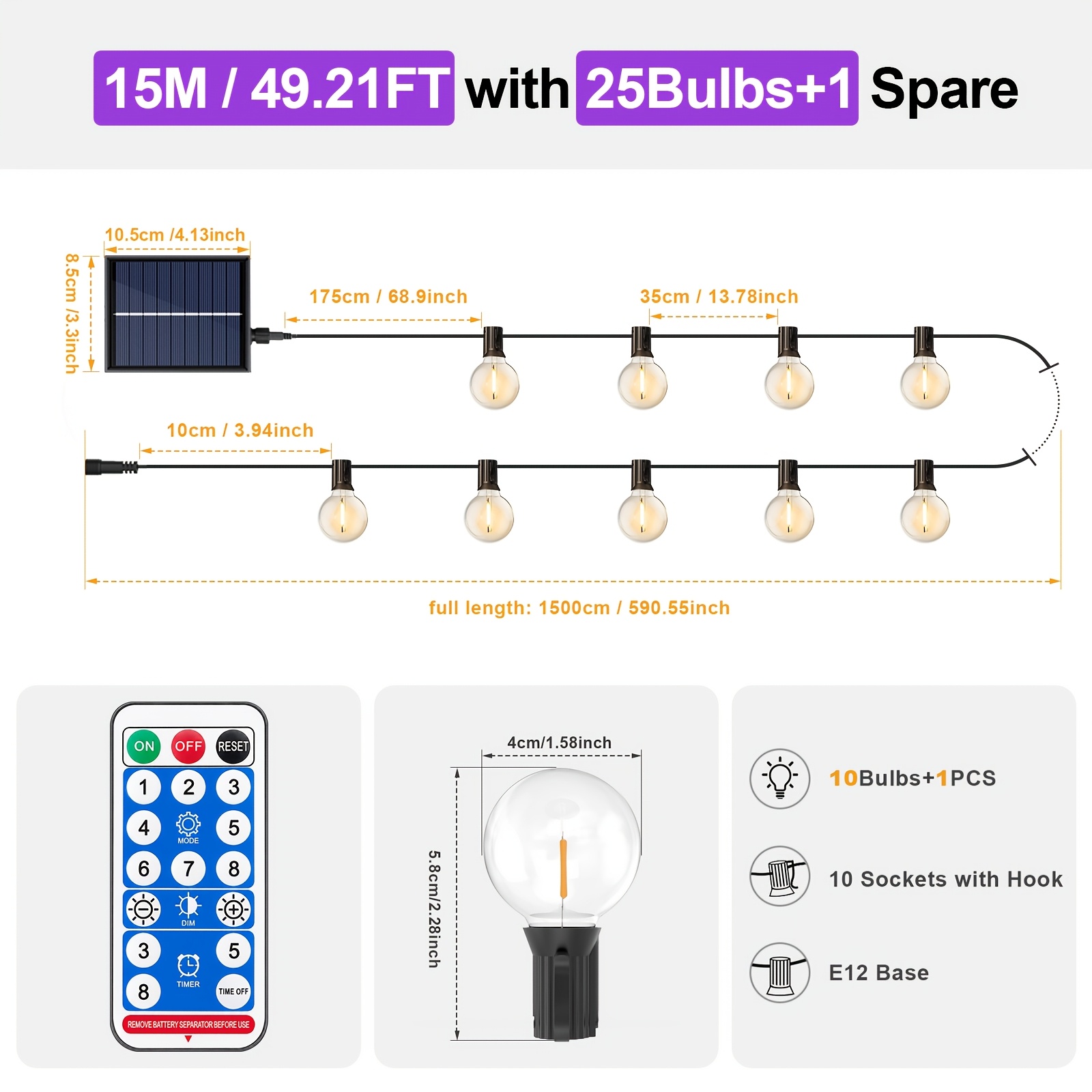 Image of Solar String Lights Outdoor Ip44 Auto , Dimmable Warm White Led Lights For Backyard Garden Patio Pergola Wedding Party Balcony Ambient Lighting 7m To 17.25m