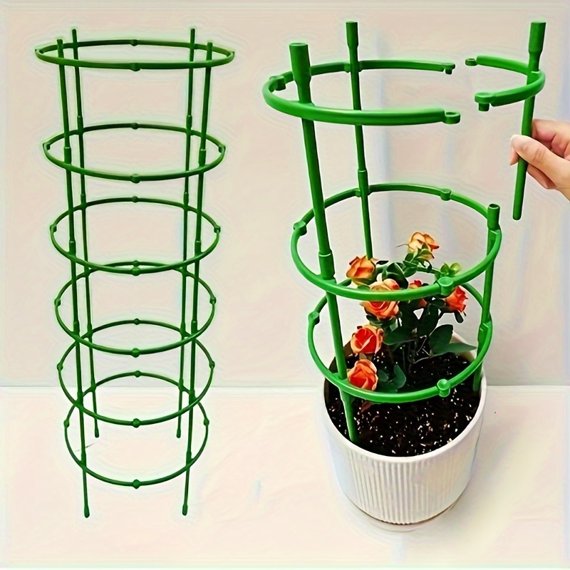 

6-pack Plant Support Stakes, Plastic Garden Plant Cage For Potted Plants, Interlocking And Stackable, Plant Trellis For Climbing Flowers And Vegetables, Plant Support Rings